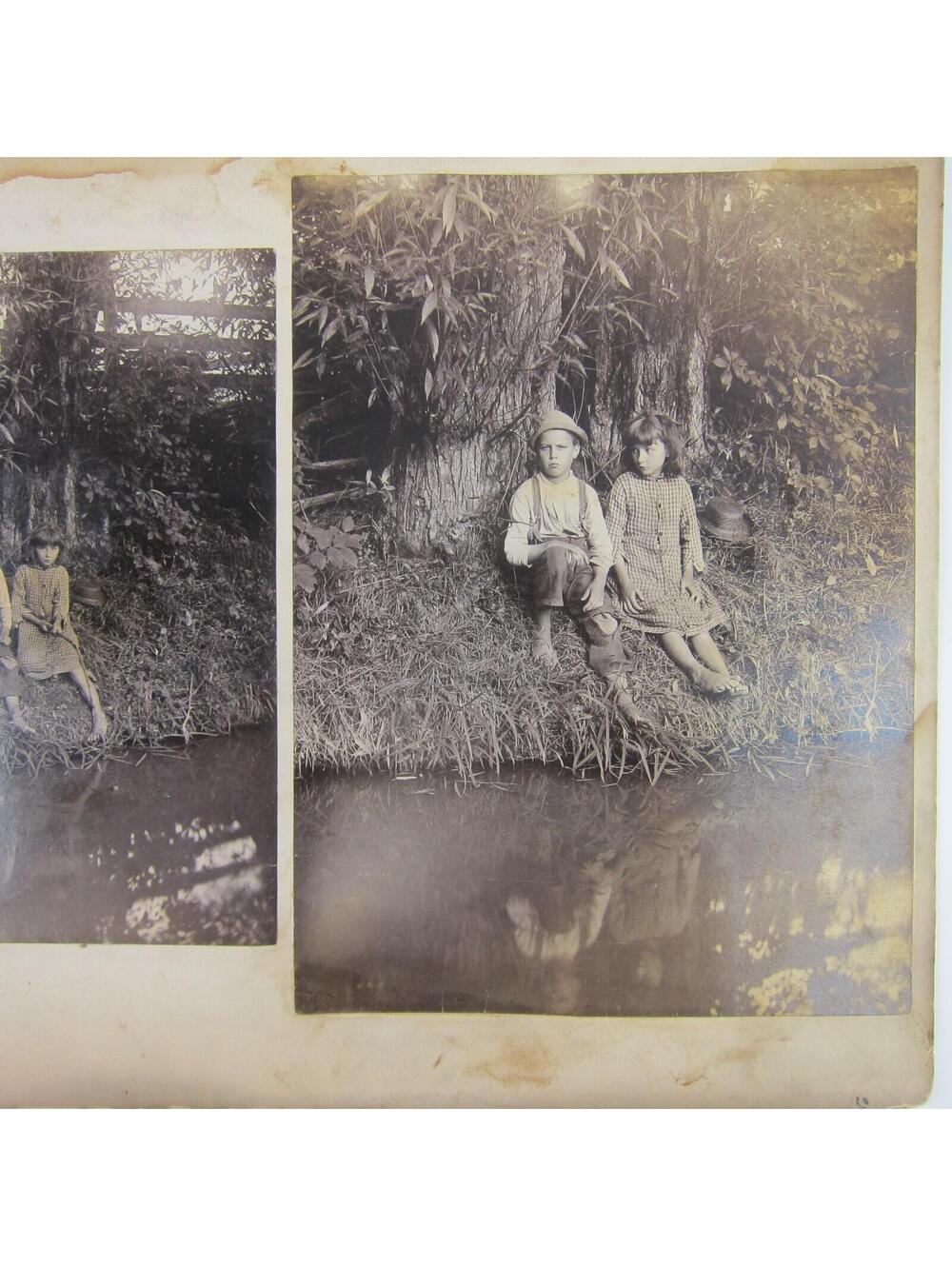 Antique Photographs 1880s Children Boy & Girl at Creek Ride Donkey Cart Lot of 4 - Picture 3 of 12